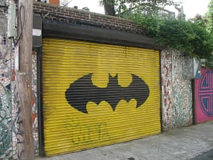 Batman logo in the garage door